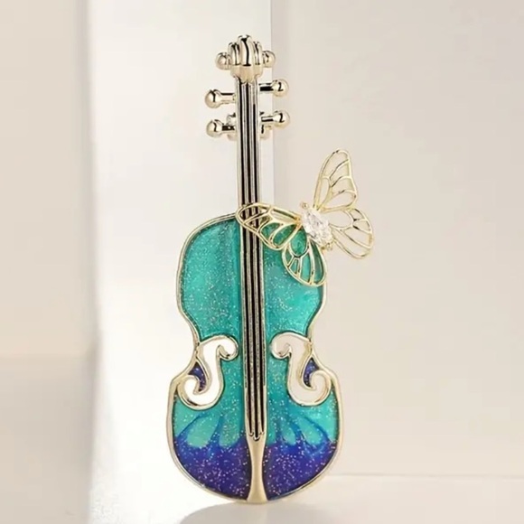 Violin Cello String Instrument with Butterfly Pin Brooch - Picture 5 of 12